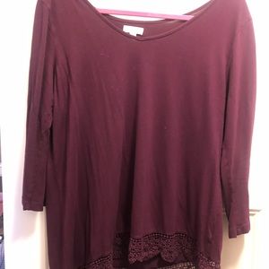 Lace detail at the bottom; 3/4 sleeve